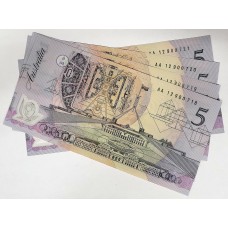 AUSTRALIA 1992 . FIVE 5 DOLLAR BANKNOTES . COLE/FRASER . CONSECUTIVE FOUR